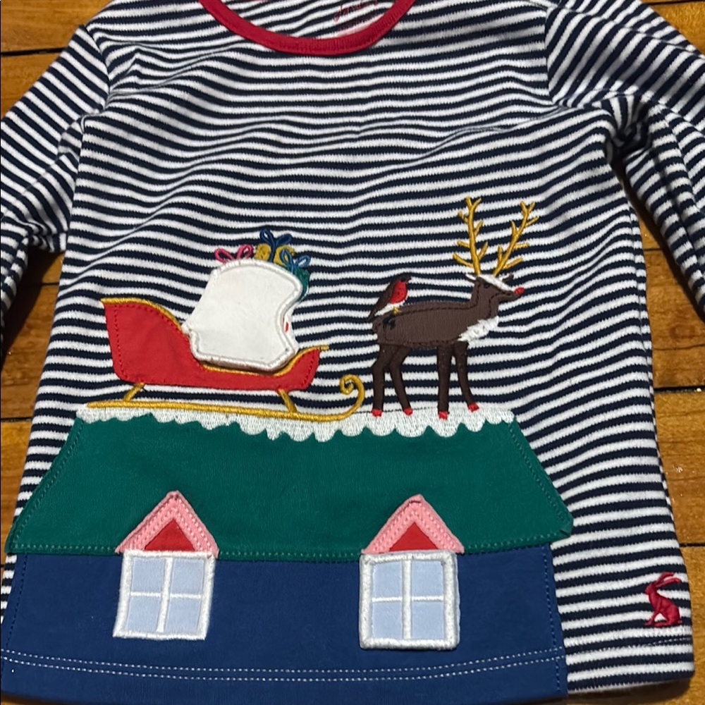 Joules Blue and White Long Sleeve Tee with Festive Design